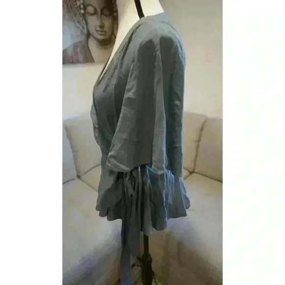 LOFT Outlet Petite Blue/Sage Wrap Blouse, Size L - Picture 6 of 12